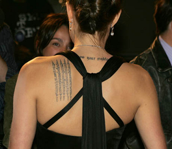Angelina Jolie tattoo buddhist prayer